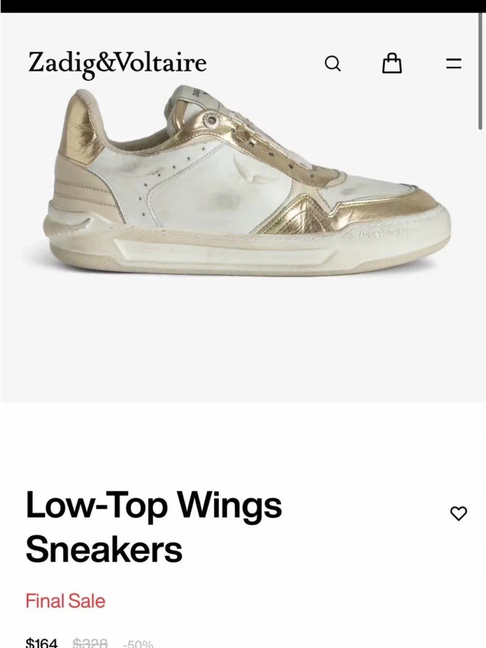 Zadig & Voltaire Wings White and Gold Low-Top Flash Sneakers - Picture 9 of 9